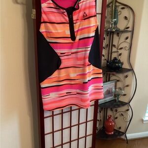 Gerry Pink & Orange Striped swim wear Tank with Black Side Panels